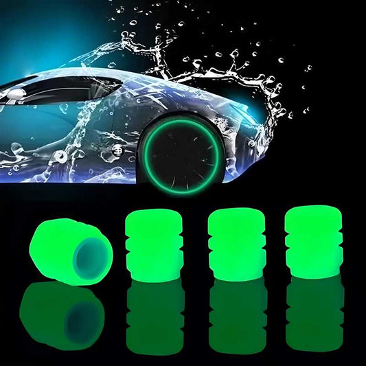 Luminous Blue Tire Valve Stem Caps (Pack of 4) - Universal Glow in the Dark Radium Air Dust Cover for Car, Bike, SUV & Cycle Tyres