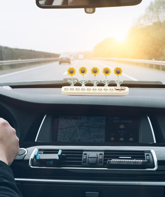 Swinging Sunflower Car Dashboard Toy (Pack of 5) - Cute Shaking Head Flower Decor for Car Interior, Home & Office Desk | Vibration Powered Spring Doll